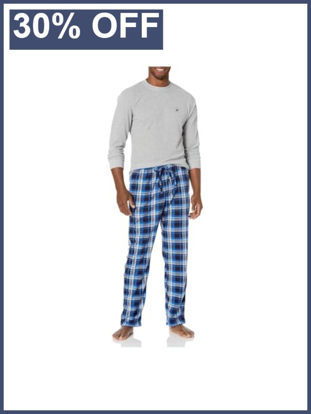 Men's Polar Fleece Pajama Set with Long Sleeve Thermal Top Loose Fit